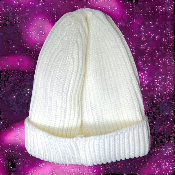 Ladies Smiley Face Ribbed Knit Beanie | Cream 1 Size Fits Most | Old E. Main Co. - Picture 2 of 15